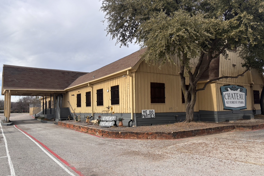 Exterior view of The Chateau at Forest Park event venue in Fort Worth