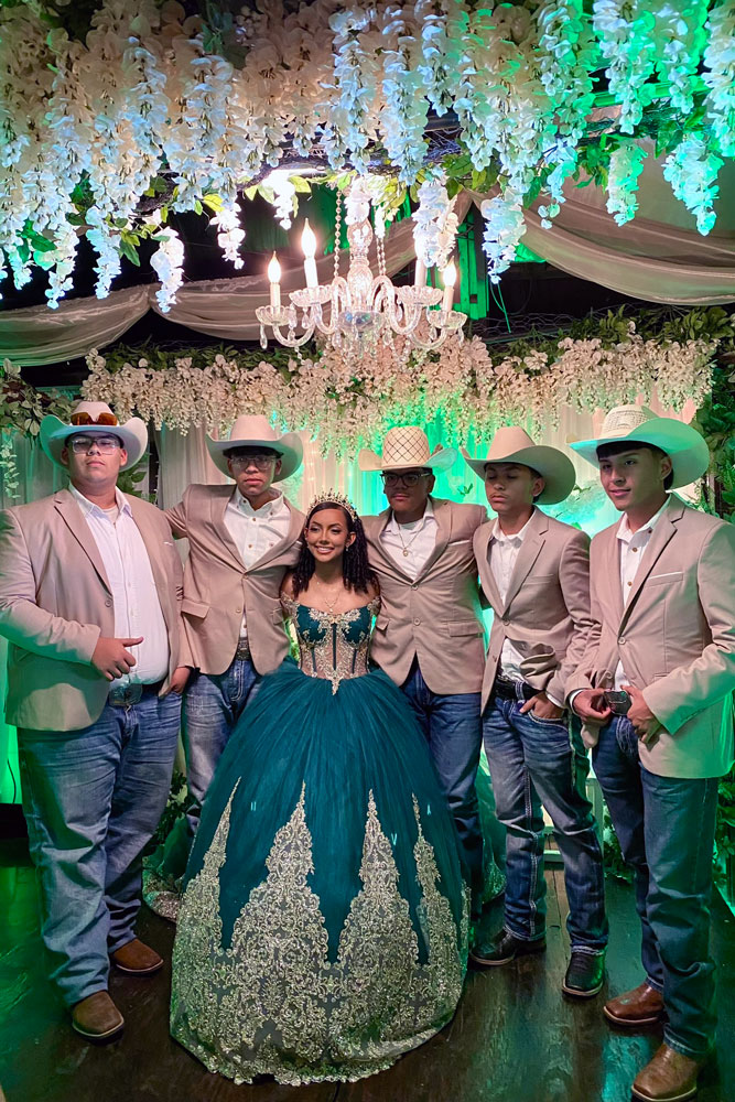 Quinceañera with court and elegant lighting at a Fort Worth event venue