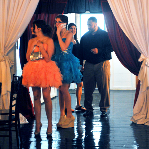 Guests arriving to see the beautiful ballroom with specail lighting effects.