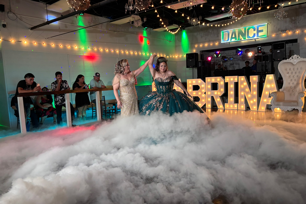 Decorated photo backdrop area for guests