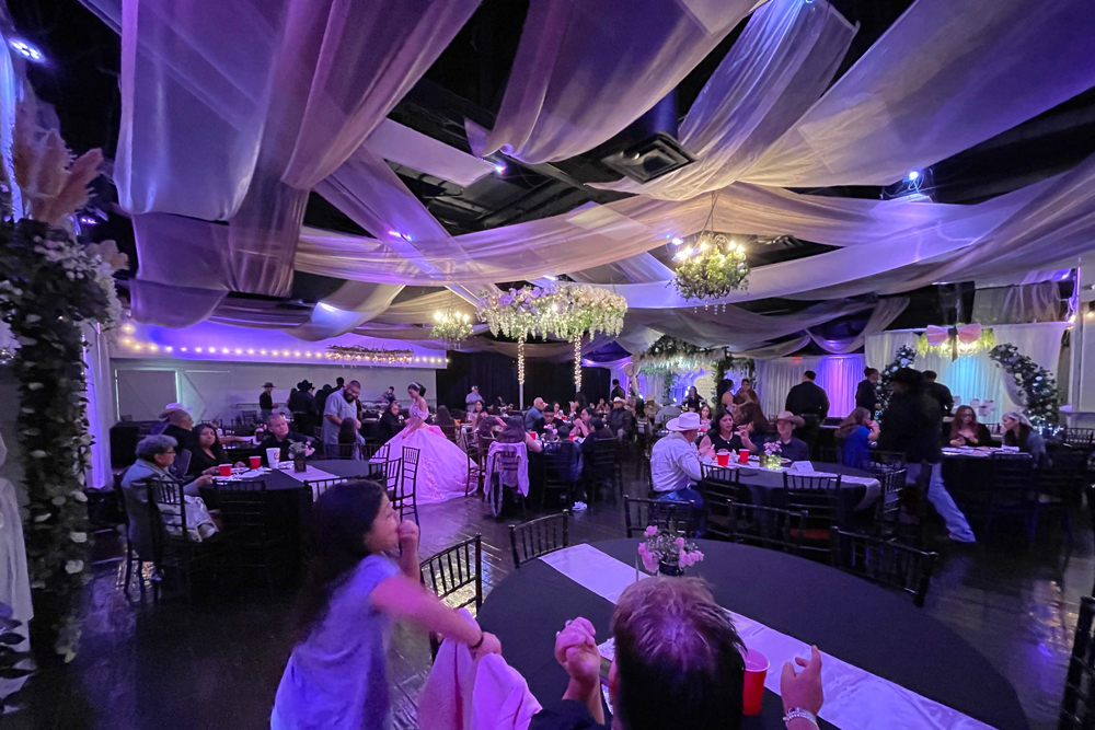 Beautiful lights shimmering across the highly polished dance floor