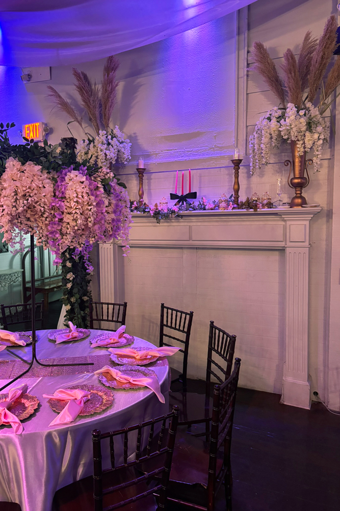 Styled fireplace backdrop for event photos